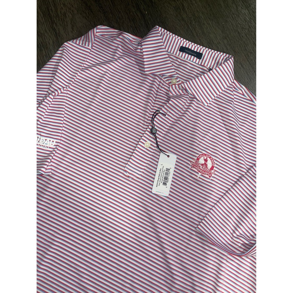 Turtleson Mens L Red White Blue Striped Polo Stan Musial Hall of Fame Golf Shirt